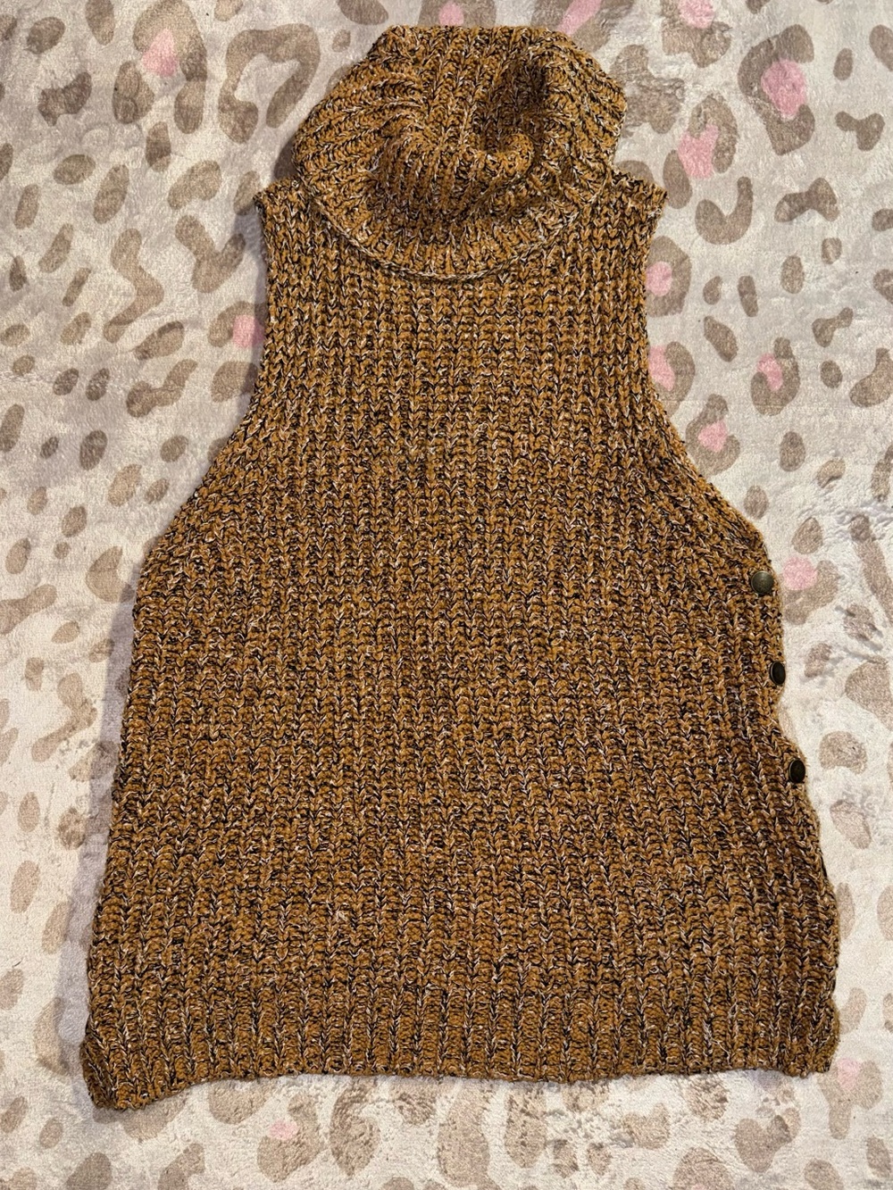 Free People Valentina Sleeveless Knit Turtleneck Sweater Vest with Side Buttons